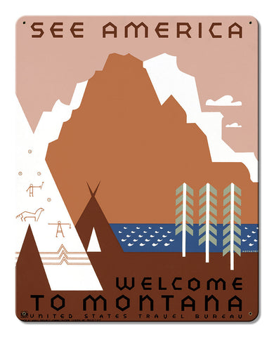 See America Welcome Montana 3 Vintage Metal Sign Metal Sign