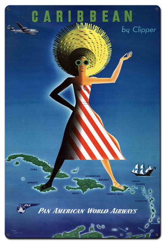 Caribbean By Clipper 24 X 36 vintage metal sign Metal Sign