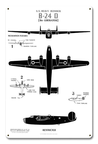 US Heavy Bomber B 24D Metal Sign 12in X 18in Metal Sign