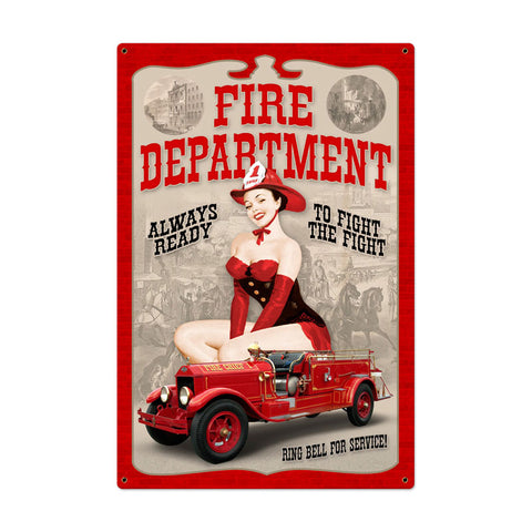 Fire Department Pinup Vintage Sign Metal Sign