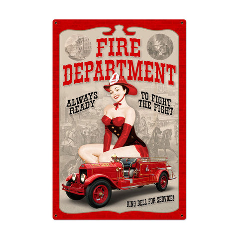 Fire Department Pinup Vintage Sign Metal Sign