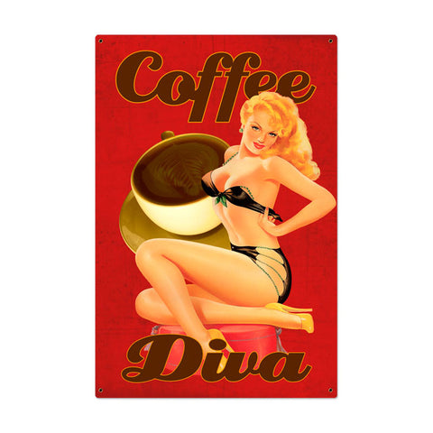 Coffee Diva Vintage Sign Metal Sign