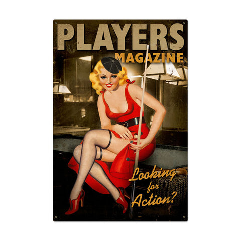 Players Pool Girl Vintage Sign Metal Sign
