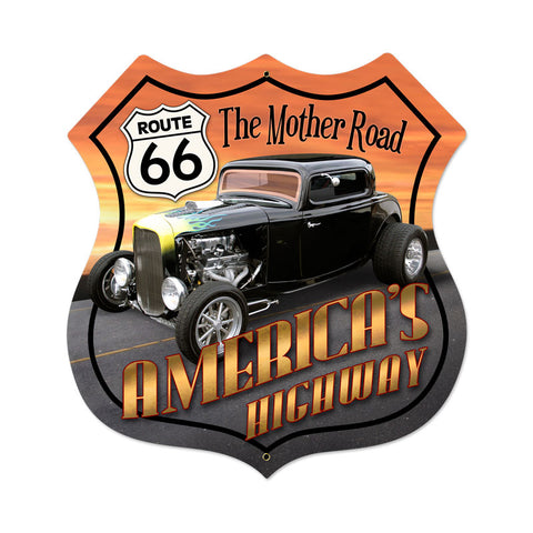 Route 66 Hot Rod Vintage Sign Metal Sign