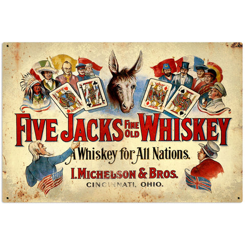 Five Jacks Whiskey Vintage Sign Metal Sign
