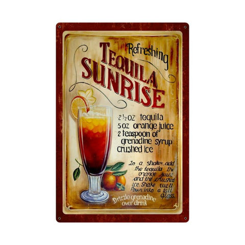 Tequila Sunrise Recipe Vintage Sign Metal Sign