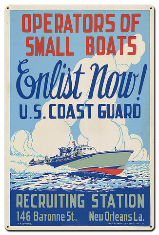 Recruiting Station Operations Small Boats Vintage Sign Metal Sign