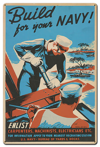 Build For Your Navy Vintage Sign Metal Sign