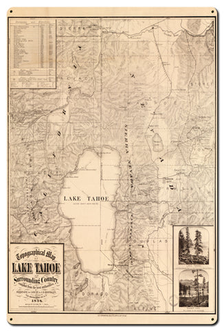 Lake Tahoe Map Vintage Sign Metal Sign
