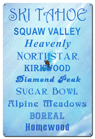 Ski Tahoe Resorts Vintage Sign Metal Sign