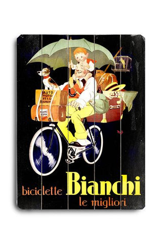 Bianchi Bicycle Umbrella Dog Wood Wall Decor by Mich