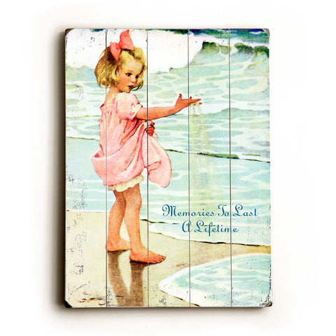 Vintage Girl on Beach - Wood Wall Decor by Laughing Elephant 12 X 16
