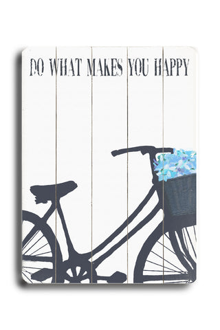 Do what makes you happy - Blue Flowers - Wood Wall Decor by Lisa Weedn 12 X 16
