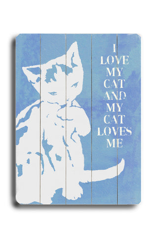 I love my cat (blue) - Wood Wall Decor by Lisa Weedn 12 X 16