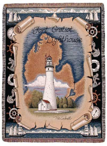Fort Gratiot, Mi Lighthouse Tapestry Throw