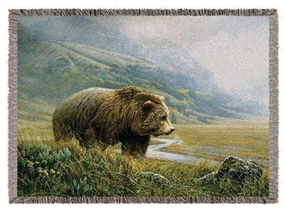 Autumn Ascent (Grizzly Bear) Mid-Size Tapestry Throw
