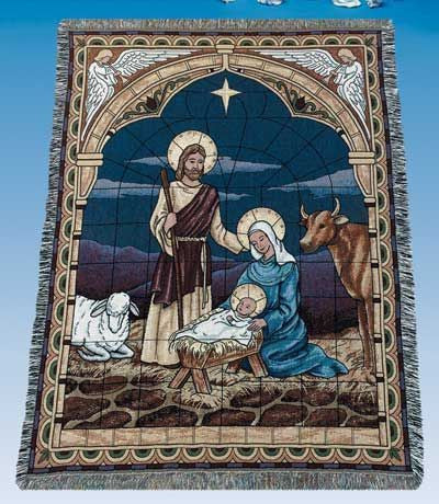 Stained Glass Nativity Tapestry Throw