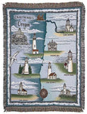 Lighthouses Of Oregon Mid-Size Tapestry Throw