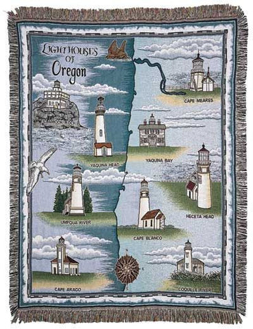 Lighthouses Of Oregon Mid-Size Tapestry Throw
