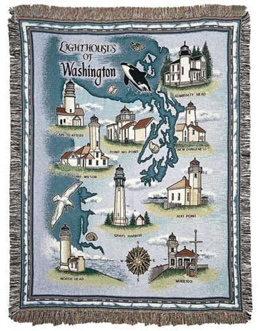 Lighthouses Of Washington Mid-Size Tapestry Throw