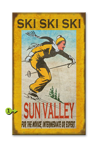Ski, Ski, Ski, Yellow Wood 18x30