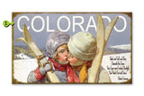 Kissing Kids with Skis Metal 14x24