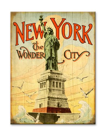 New York The Wonder City Wood 23x31