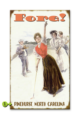FORE! Lady Golfer Metal 28x48