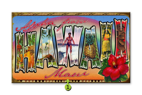 Hawaii State Postcard Sign Wood 28x48