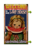 Watermelon Girl Welcome Sign Metal 18x30