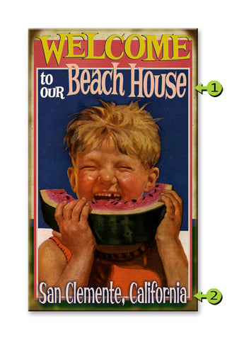 Watermelon Boy Welcome Sign Wood 28x48