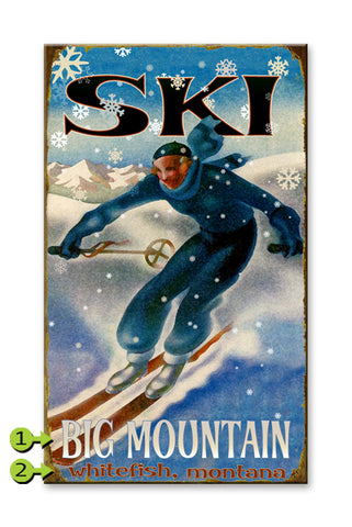 Snowflake Skier Wood 18x30