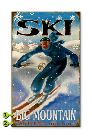 Snowflake Skier Wood 28x48