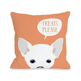 One Bella Casa Peeking Chihuahua - Tangerine Throw Pillow by OBC 18 X 18