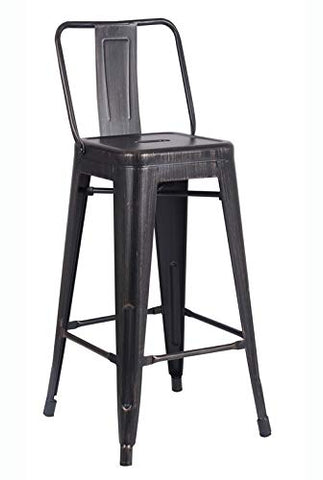 ArtFuzz 30 inch Black Distressed Metal Barstool with Back in A Set of 2