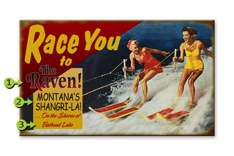 Race You Water Skiers Wood 14x24