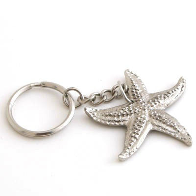 Set Of 6  Nickel Starfish Keychain