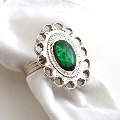 Set Of 4  Nickel Napkin Ring Green
