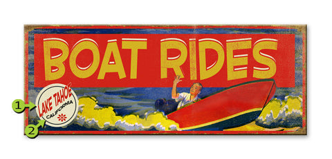 Red Boat Rides Sign Metal 14x36