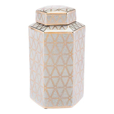 ArtFuzz 7.3 inch X 7.3 inch X 12.4 inch Gold and Blue Covered Jar