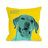 One Bella Casa Personalized Whisker Dogs Lab - Teal Yellow Throw Pillow by OBC 18 X 18