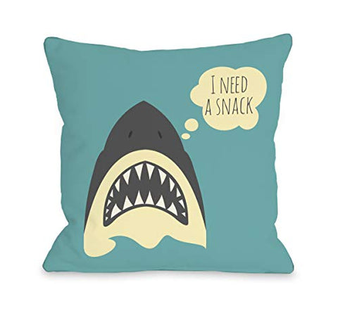 One Bella Casa Snack Shark - Teal Throw Pillow by OBC 16 X 16