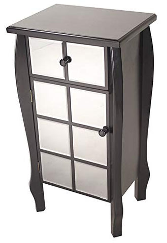 ArtFuzz 32.7 inch Black Wood Accent Cabinet with Mirrored Drawer and Door