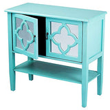 ArtFuzz 30 inch Turquoise Wood Mirrored Glass Console Cabinet with 2 Doors and a Shelf