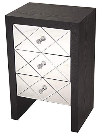 ArtFuzz 28 inch Black Wood Accent Cabinet with 3 Mirrored Glass Drawers