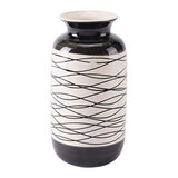 ArtFuzz 5.1 inch X 5.1 inch X 9.8 inch Short Black and Ivory Stripes Vase