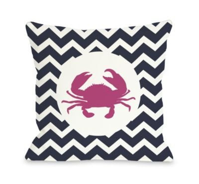 One Bella Casa Chevron Crab Navy - Pink Throw Pillow by OBC 16 X 16