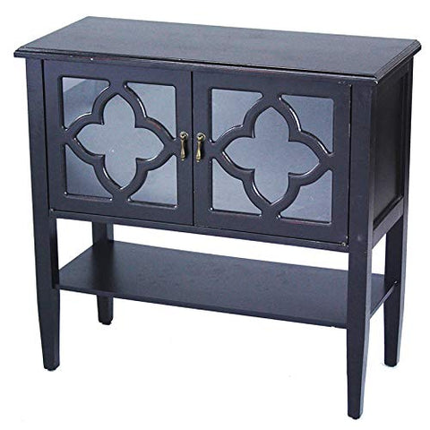 ArtFuzz 30 inch Black Wood Clear Glass Console Cabinet with 2 Doors and a Shelf