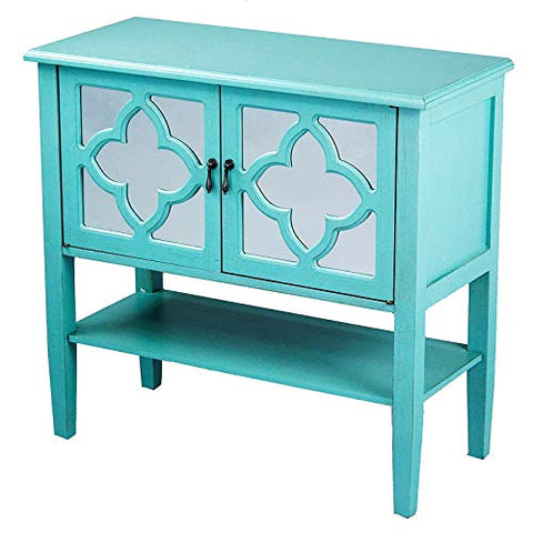 ArtFuzz 30 inch Turquoise Wood Mirrored Glass Console Cabinet with 2 Doors and a Shelf