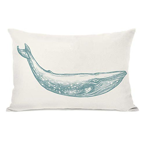 One Bella Casa Natural Whale - Blue Lumbar Pillow by OBC 14 X 20